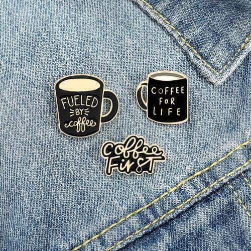 Coffee for Life Enamel Pin Black Coffee Mug Banner Brooch Bag Clothes Lapel Pin Badge Coffee Cafe Jewelry Gift for Friends