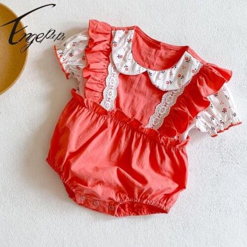 Engepapa Infant Baby Girls Bodysuits Summer Newborn Baby Girls Jumpsuit Cotton Short Sleeve Baby Girls Clothes