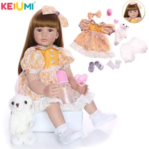 KEIUMI 24 Inch Reborn Baby Girl Dolls Realistic Princes Soft Silicone Baby Dolls 60 cm DIY toy For kids Playmates Long Hair