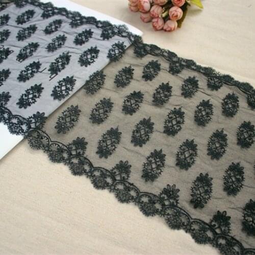 23cm or 9inch wide -2yards/lot Black Embroidered Tulle Lace Trim ~Gorgeous Beauty~,Vintage Mesh Lace Trim