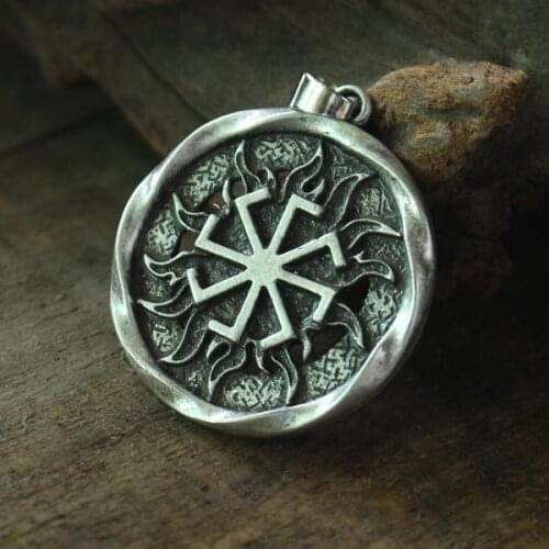 Lanseis 1pcs Kolovrat pendant -Slavic symbol of the sun.Ancient slavic talisman charm sun Wheel men necklace
