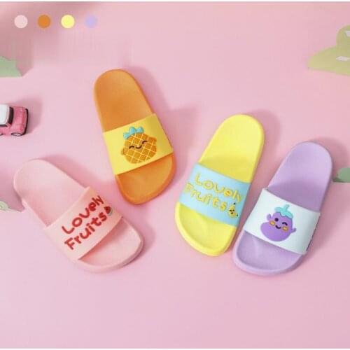 Summer PVC Girls' Sandals Cartoon Fruit Boys' Sandals ( Orange Pineapple + Pink Watermelon + Yellow Banana + Violet Eggplant)