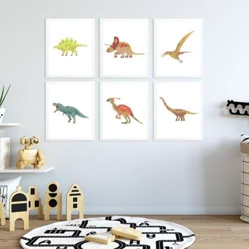 Dinosaur Minimalist Canvas Art Prints Boys Gift Posters Dinosaur Alphabet Painting Wall Pictures Modern Kids Room Decor