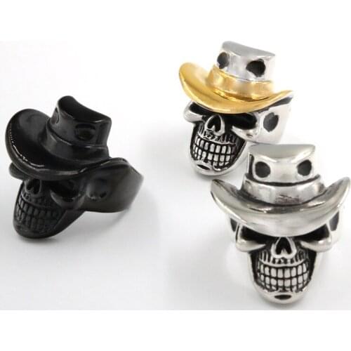 Europe and the United States disguised geek mens domineering titanium steel hat skull ring free shipping