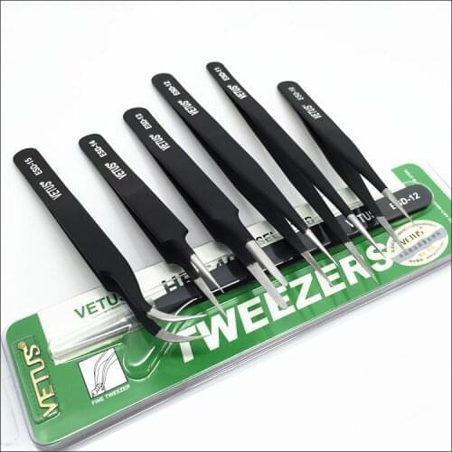 VETUS ESD-10-15 Anti-static Stainless Steel Tweezers Set For Electronic Cell Phone Repair Tools Kit