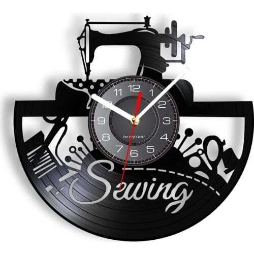Sewing Machine Vintage Design Vinyl Record Wall Clock Craft Room Decor Quilting Artwork Clock Seamstress Sewing Room Wall Watch