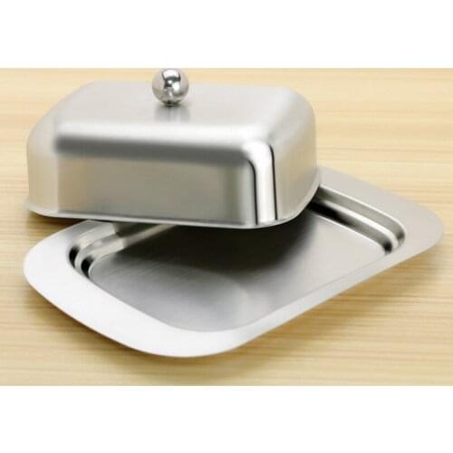 Stainless Steel Butter Dish Box Container Cheese Server Storage Keeper Tray with Gold Lid Fruit Salad Cheese Dish Box Case