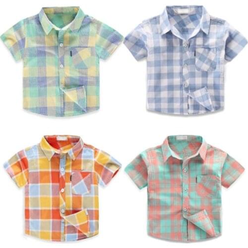 New Summer Baby Boys Shirt Casual Plaid Striped Kids Shirts Short Sleeve Childrens Clothes Boy Girls Cotton Shirt Gifts 1-10Y