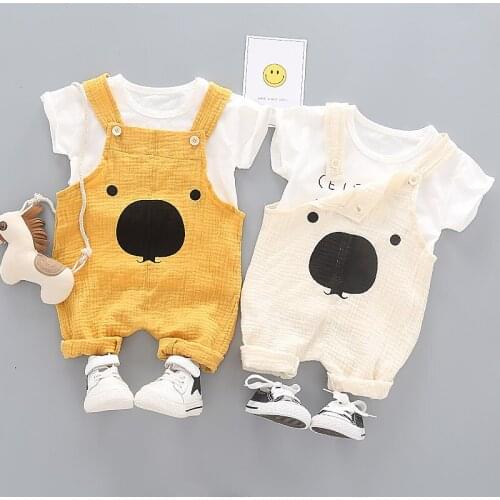 Baby Boy Clothes Pure Cotton 2 pcs Of Baby Clothes Cartoon Letter Short Sleeve+Overalls Baby Clothes Boy Baby Girl Clothes