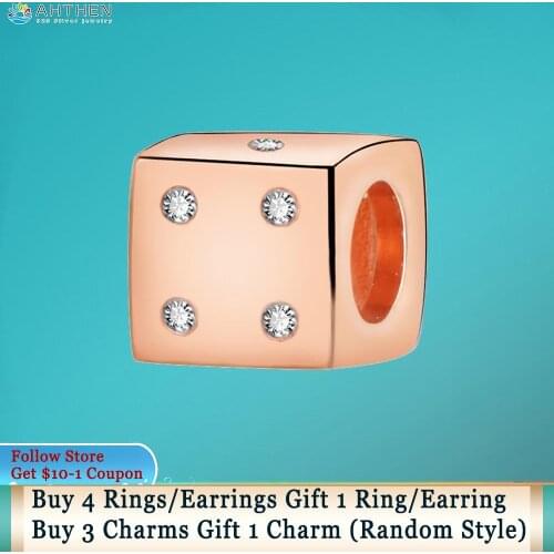Ahthen 925 Sterling Silver Beads Dazzling Dice Charm fit Original Pandora Bracelets Women DIY Jewelry