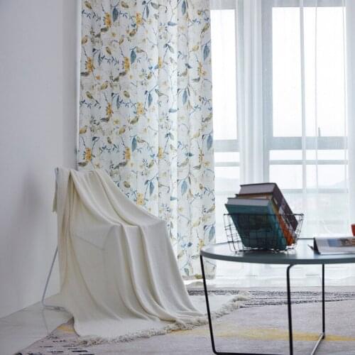 American Rural Style Floral Thickening Fine Line Printing Curtains For Living Dining Room Bedroom Modern And Simple