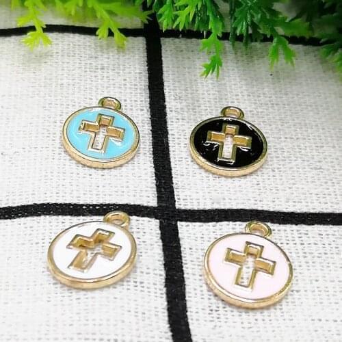 MRHUANG 10pcs/lot 12mm Round Cross floating Enamel Charms Alloy Pendant fit for necklaces bracelets DIY Female Fashion Jewelry