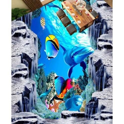 Underwater world dolphin 3D Flooring Wallpapers Living room bedroom bathroom pvc Floor Wall papers Home Decor
