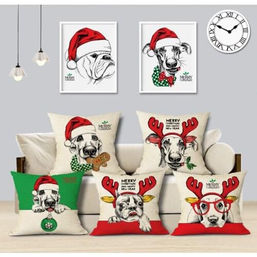 Christmas Dog Cushion Cover Cute Pug Sketch Pattern Decorative Pillow Cover for Car Sofa Home Decor Pillowcase
