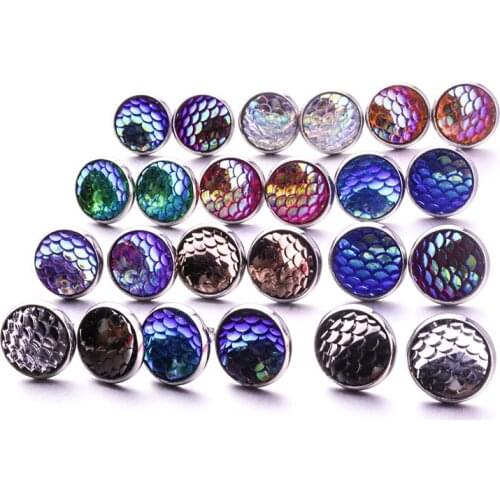 8/12mm Stainless Steel Shimmery Mermaid Scale Faux Druzy Drusy Stud Earrings