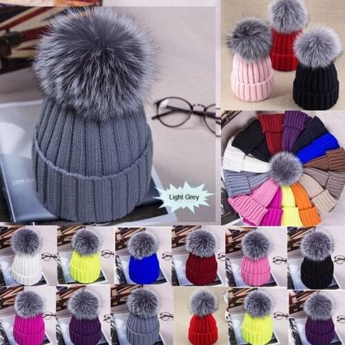 WZCX Thicken Stripe Girl Pompom Hat Keep Warm Fashion New Outdoor Solid Color Fake Fur Casual Women Beanie Winter Hat