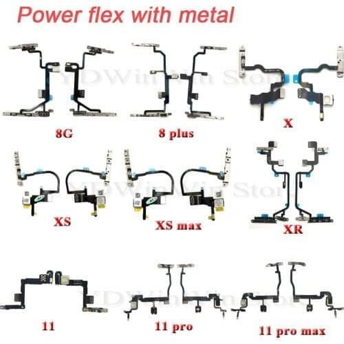 Power Flex Cable with Metal For iPhone X XR XS 11 12 Pro Max Mini 8 Plus Volume Switch On Off Button Key Replacement Parts
