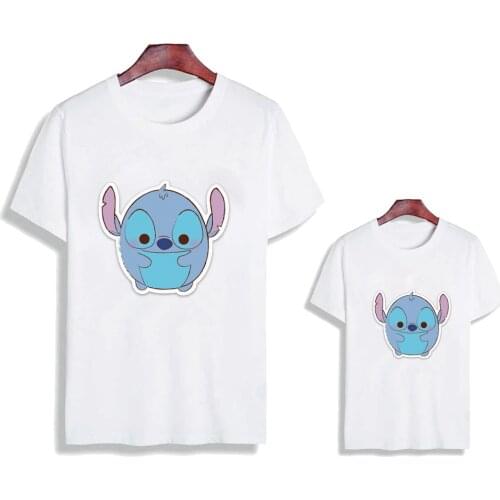 Fat Lilo Stitch Pirnt Funny Family Clothes Matching Mommy And Me Father Son Kids T-shirts White Round Neck Family Outfits