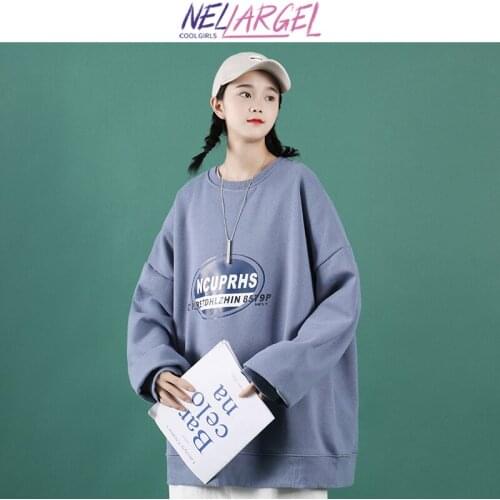 NELLARGEL Women Letter Harajuku Oversized Hoodie 2021 Female Y2k Korean Fashion Streetwear Sweatshirts Girl Vintage Kpop Hoodies