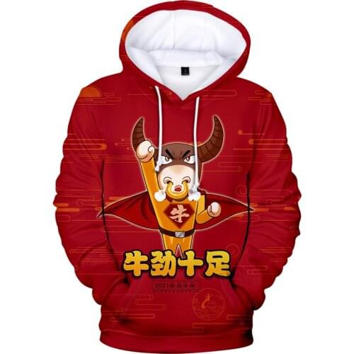 2021 Cow 3D Hoodies Autumn Winter Men/women Red Clothes Harajuku Fashion Boys/girls Hoodie Sweatshirt Streetwear Pullover Hooded