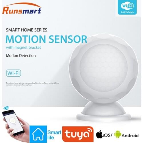 RUNSMART WiFi Smart PIR Motion Sensor WiFi Infrared Detector Used for Home Security Protection Compatible with Google Assistant