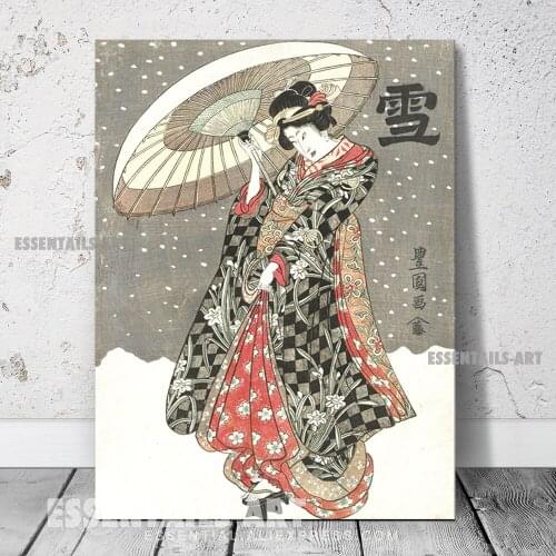 Japanese style Geisha snow Ukiyoe Canvas Wall Art Painting Decor Bedroom study Living kid Room Home Decoration Prints