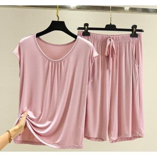 Women Pajamas Suits Loose Top Shorts Lady Sets Sleepwear Summer Loose Casual Nightgown Solid Color Female Homewear Outfits X221