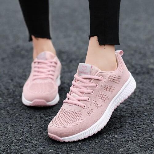 Ladies Flat Bottom Fashion Casual Shock Absorption Comfortable Shoes Lace-up Mesh Breathable Increased Sports Running Shoes