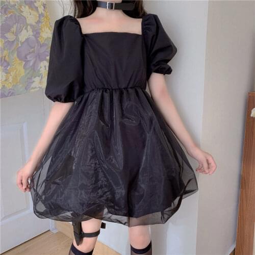 Woman Dresses Pettiskirt 2021 Summer Mesh Stitching Puff Sleeve Short Sleeve Dress for Women Vestido De Mujer Femme Robe