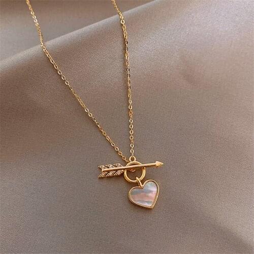 Ins Korean Fashion Heart Pendant Arrow Necklace For Women Neck Jewelry Romantic Wedding Ceremony Fine Jewerly Chain Necklace