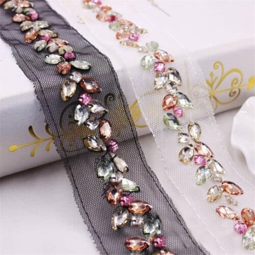 1Yard 30mm Diamond Beaded Handmade Lace Edge Trims Wedding Dress Belt Sash Ribbon Bridal Applique Fabric Sewing Craft DIY