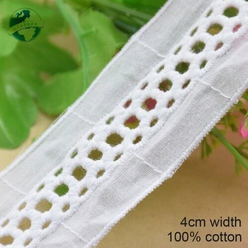 10yards 4cm white lace Cotton embroid lace sewing ribbon fabric guipure diy trims warp knitting DIY Garment Accessories#3660