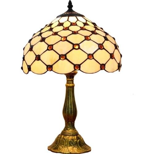 12 inch European simple and creative Tiffanys stained glass bedroom bedside table lamp Glass,gem,bead,retro warm yellow lamp