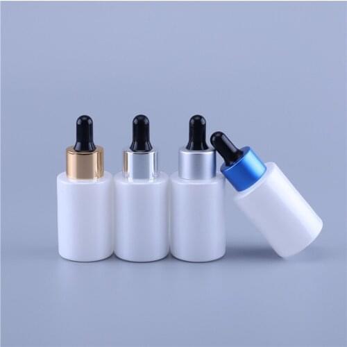 12pcs 30ml Flat Shoulder Pearl White Glass Essential Oil Dropper Bottle Essential Drop Vials Cosmetic Containers