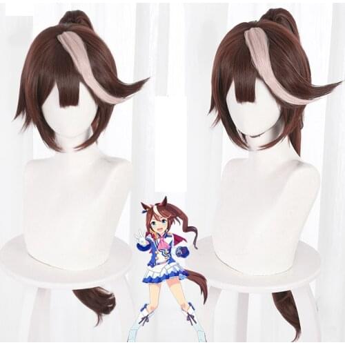 2021 New Games Pretty Derby Accessories Anime Tokai Teio Cosplay Brown Hair 80CM Ponytail Wig Halloween Props Women