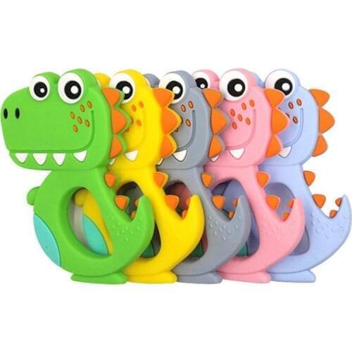500pcs Safe Cartoon Baby Teethers BPA Free Cute Animal Dinosaur Ring Teether Toddler Silicone Chew Charms Kids Teething Toys