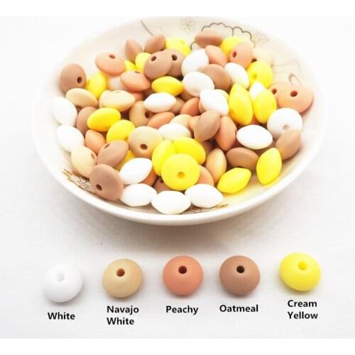 Chenkai 100pcs 12x7mm Silicone Lentil Beads DIY Baby Abacus Shape Teether Pendant Pacifier Jewelry Making Chew Bead Accessories