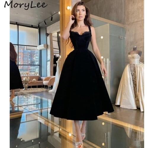 Black Prom Dresses Sweetheart A-Line Knee Length Velour Pleated Prom Dresses With Zipper Back vestidos de fiesta de noche