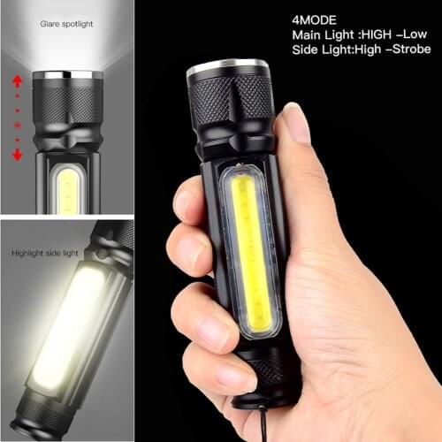 COB LED Flashlight Wtih Magnet Waterproof Rechargeable Tactical Torch Outdoor Camping Lamp USB Flashlight Fishing Lantern Light