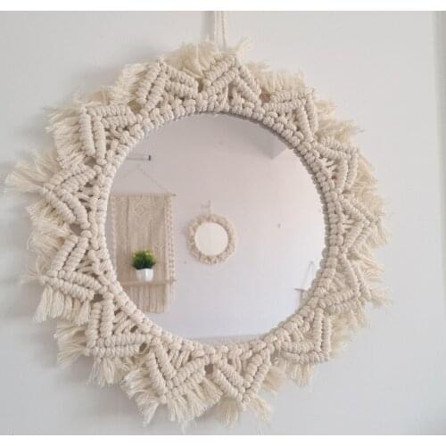 Home Decor Macrame Mirror Handmade Tapestry Makeup Mirror Compact Bohemia Decoration Home Bedroom Decorative Mirrors Wall Mirror
