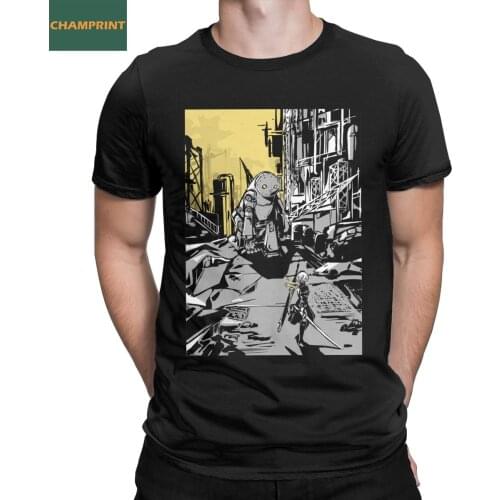 Men T-Shirt NieR Automata Humorous 100% Cotton Tee Shirt Short Sleeve Game T Shirt Round Neck Tops Party