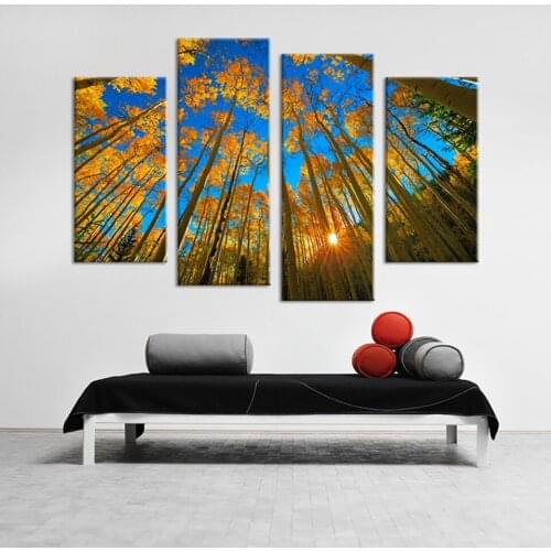 Living Room Wall Art On Canvas Pictures 4 Pieces Hd Printed Golden Aspen Sunshine Modern Painting Home Decor Posters No Frame