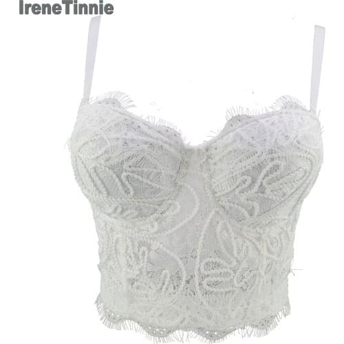 Sexy Embroidery Tank Top Women Lace Corset Short Crop Top Perspective Vest Sexy Party Nightclub Camisole Female Bustier