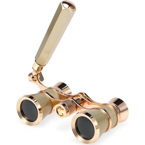 3x25 Mini Theater Binoculars with Handle for Musical Concert Stage Drama Opera Glasses Lens Retro Metal Body
