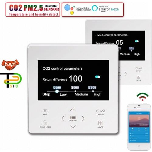 EU WIFI Air Quality Monitor& Control CO2&PM2.5 Sensor For Monitoring City Temperature Humidity Regulate Through AC/0-10V/PWM Fan