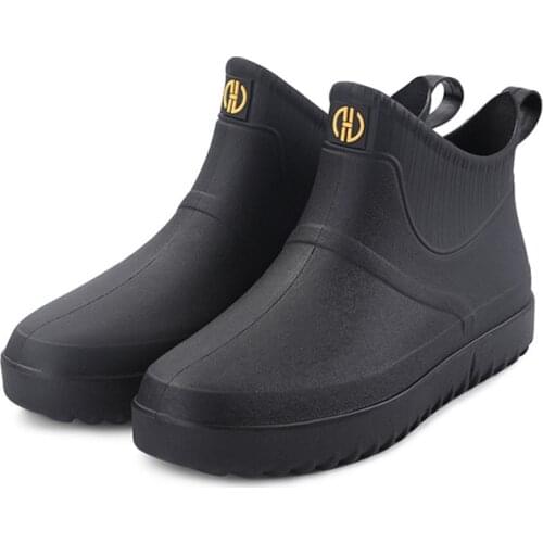 Men Rainboots Waterproof Rain Boots Ankle Water Shoes PVC Male Fashion Outdoor Flat Non-slip Comfortable