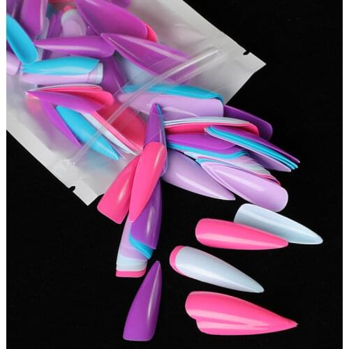 100pc/pack Colorful Matte Fake Nails Full Cover Long Stiletto Press on Nails Art Tips Acrylic Almond False Nail Manicure Tools
