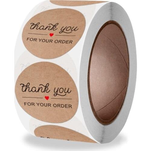 100-500pcs Kraft Paper Thank You Stickers With Red Heart Handmade Labels Sticker for Business Envelope Sealing Stationery
