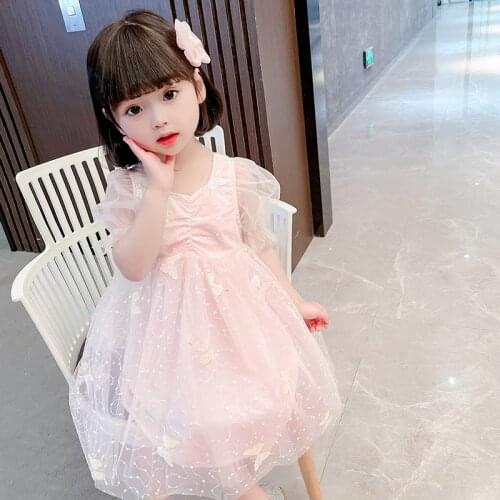 New Summer Children Clothes Sequined Butterflies Embroidery Baby Girls Dress Kids Princess Dress 0-6Y