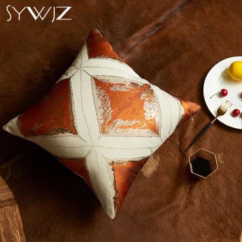 Orange Plaid Cushion Cover Jacquard Dots Geometric Decorative Pillows Cover Living Room Decoration Hogar Cojines Decorativos
